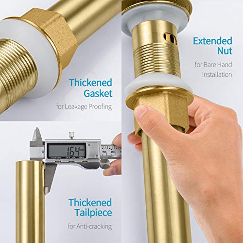 KAIYING Pop Up Drain, Bathroom Sink Drain Stopper with Overflow, Vessel Sink Drain Assembly with Detachable Basket Stopper, Anti-Explosion And Anti-Clogging Drain Strainer (Brushed Gold)