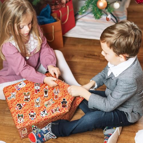 Image of Christmas Dog Head Stickers - 1000 Pcs Xmas Winter Wonderland Dog Waterproof Vinyl Reusable Laptop Stickers Coloring Book Scrapbook Water Bottle Page Activity Pad Party Favors Kids Skateboard