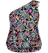 Women Plus Size Tankini Tops - 2025 Blouson Tummy Control Swim Top Only One Shoulder Bathing Suit...