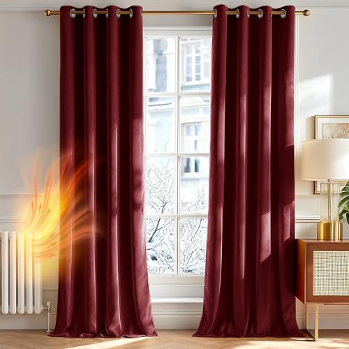 Deconovo Cortinas Elegantes de Interior de Terciopelo – Juego de 2 Paneles Modernos con Ojales, Decorativas para Ventanas de Dormitorio, Salón y Estancia, 140×290 CM, Burdeos