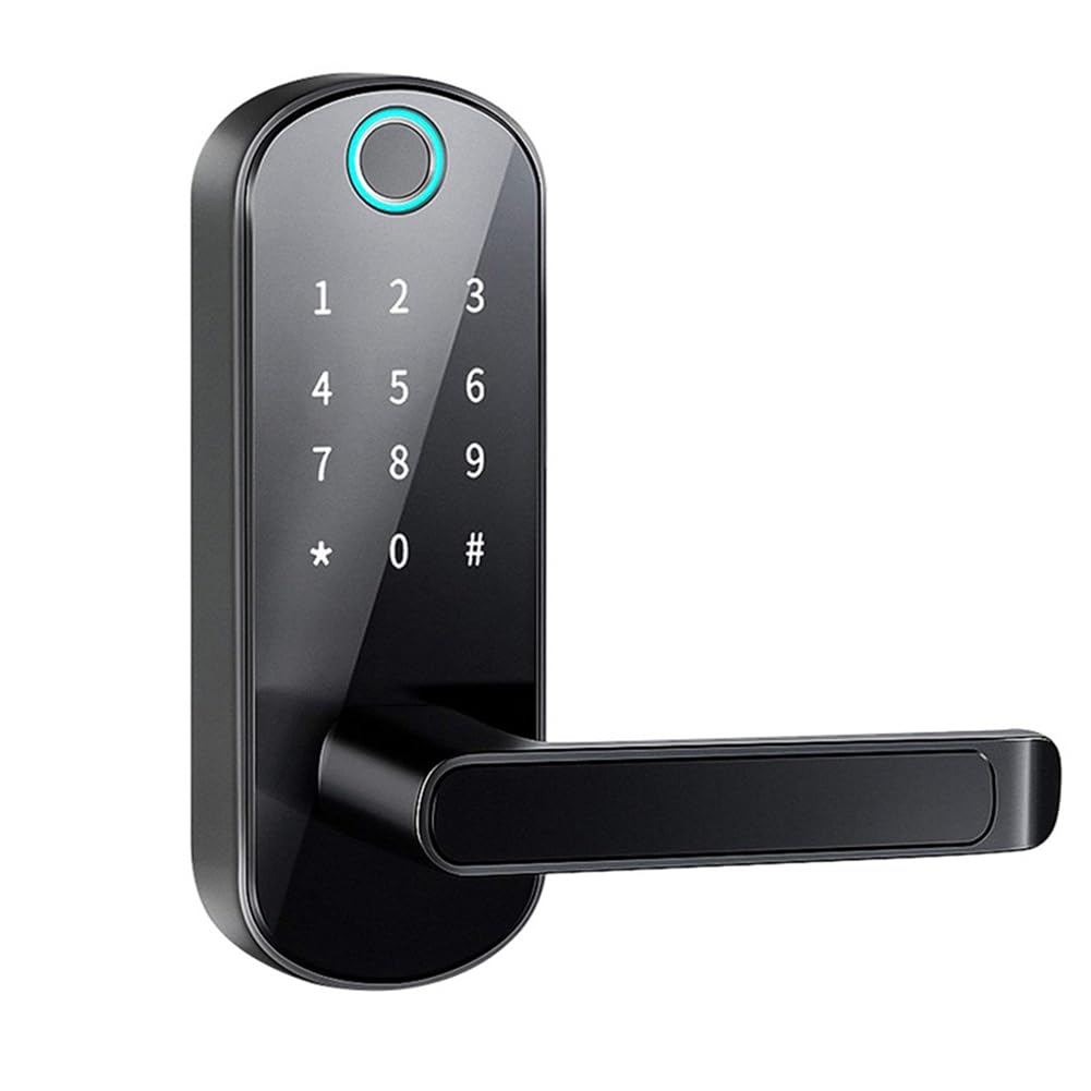 Vjsujehgy Tuya WiFi Fingerprint Door Lock App Remote Control Keyless WiFi Digital Touchscreen Lock NFC IP67 Black
