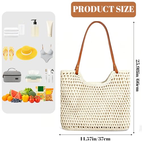 Bolso de playa grande de crochet con correa de cuero miniatura 6