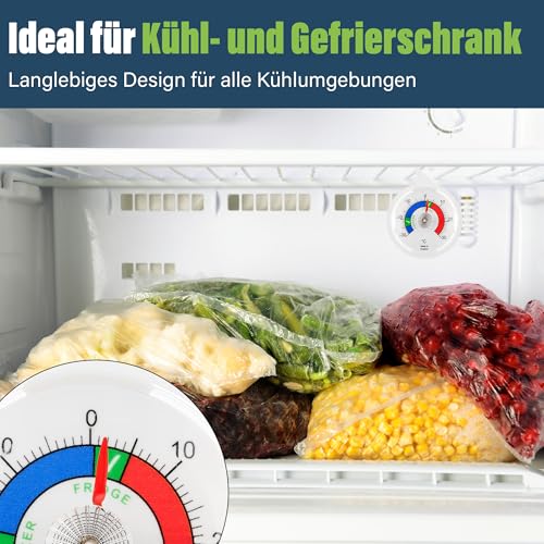 Doppelpack Kühlschrankthermometer Zifferblatt Kühlschrank Thermometer, 65 mm Zifferblatt Kühlschrank Gefrierschrank Thermometer mit farbigen Zonen