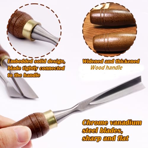 LWCUSNJ 12-Piece Wood Chisel Set,CR-V 60 Steel Blades Straight Edge V Chisel Gouge Carving Tools for Woodworking Beginners & Professionals with Storage Case - Image 3