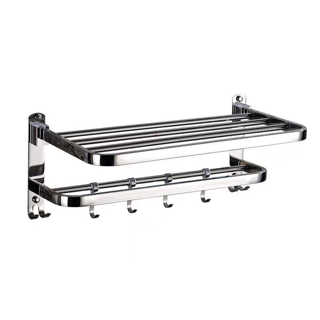 ZJHFFFG Bathroom Shelves Bathroom Shelf Shower Caddy Stainless Steel Rack Organizer with Rail 2 Hooks Holder Stand for