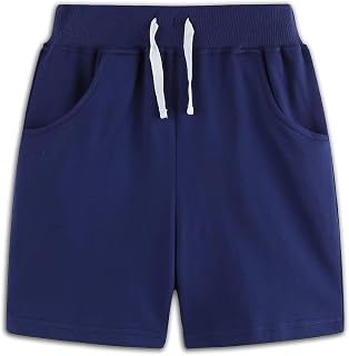 Little Boys Shorts, Casual Pull On Cotton Shorts with Side Pockets Athletic Drawstring Shorts for Kids