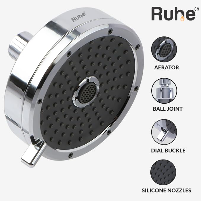 Ruhe® Leap ABS Multi-Function Rain Flow 3-Modes Adjustable Overhead Shower | Shower Head for Bathroom | Silicon Nozzled Shower Over Head | Triple Spray Modes Focus, Rain, Mist | Chrome | WITHOUT ARM 3