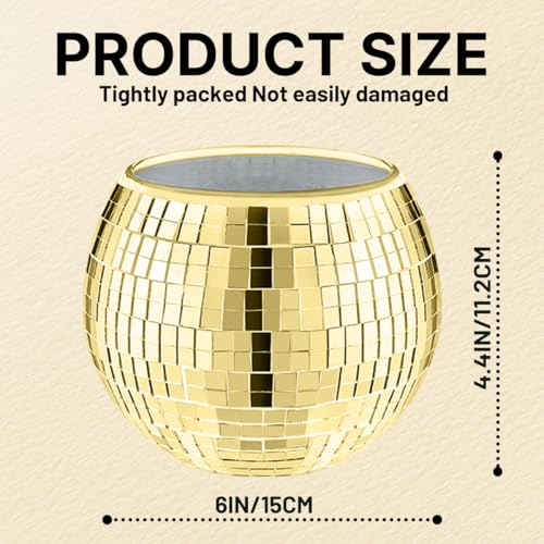 Image of Mirrored Disco Ball Planter,2 Pcs Disco Ball Vase,4.4 x 6 in(Gold)