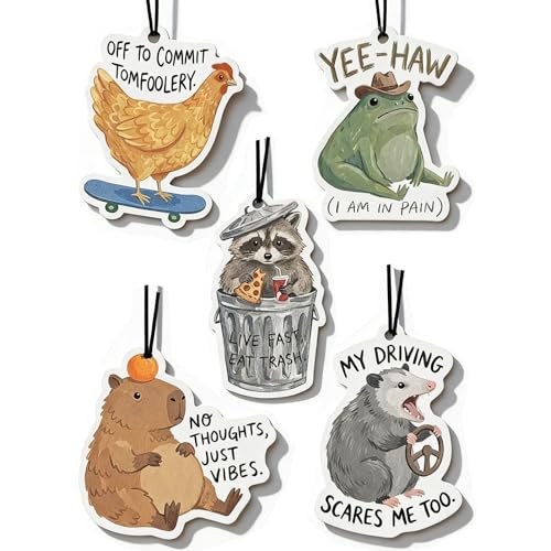 Funny Car Air Freshener 5pcs Cute Capybara Raccoon Frog Opossum Chicken Animal Fresheners Hanging Car Accessories for Women Teen Girls Funny Gift for New Drivers