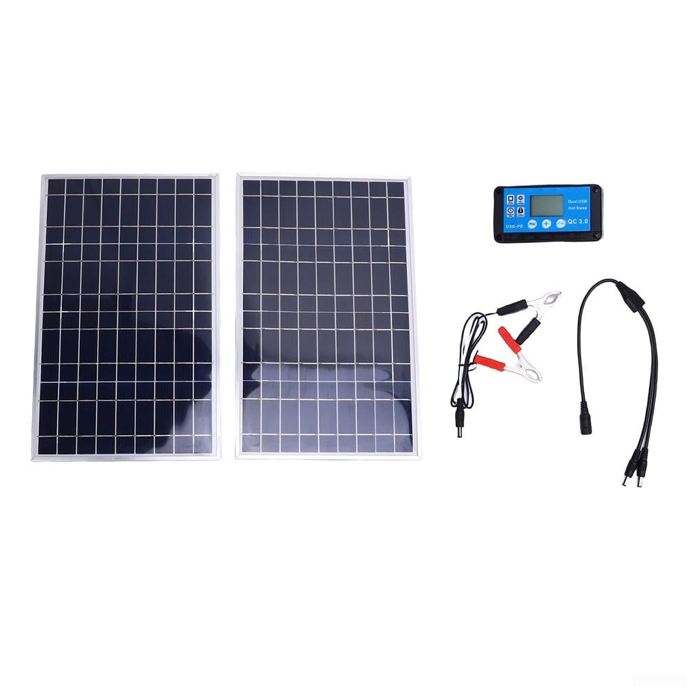 Pannello solare portatile da 200 W, 12 V, caricabatterie con cella policristallina, per auto, camper, barca, trattore, motoslitta (doppio)