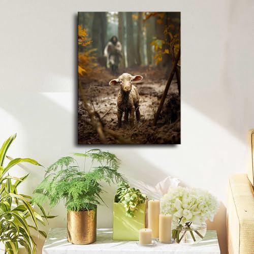 religious wall decor for prayer room christian wall art for christmas decorations indoor jesus and lamb canvas wall prints jesus running after lost lamb picture for home decor baptism gifts for boys-girl serenity prayer wall art a-333