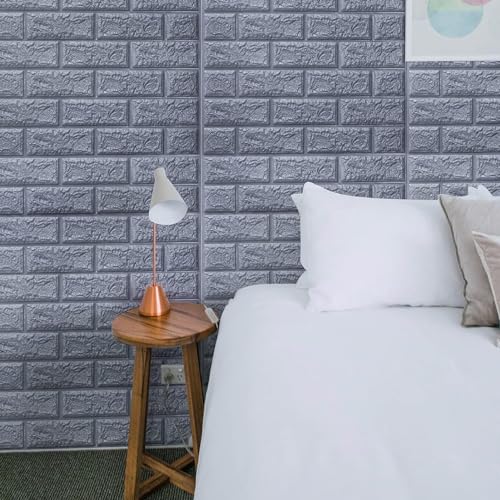 Image of STL Brick Wallpaper - Self Adhesive PE Foam Brick Design 3D Wall Stickers /DIY Wallpaper For Home Hotel Living Room Bedroom & Cafe (70 X 77Cm, Appx. 5.8Sq Feet) (Grey)-Pack Of 1