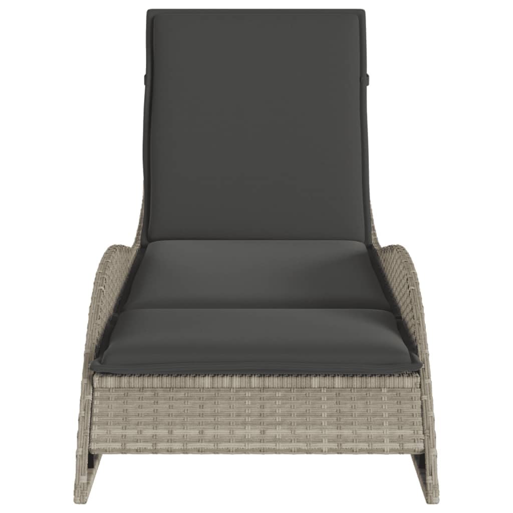 Leżak do opalania z nakładką, jasnoszary, 60 x 205 x 73 cm, polirattan, leżak ogrodowy, leżak, krzesło kempingowe, meble ogrodowe, zestaw do wypoczynku na zewnątrz