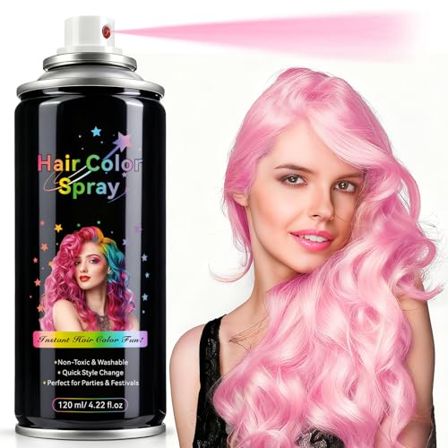 Temporary Hair Color Spray for Kids & Adults Washable Halloween Hair Spray Color Instant Temporary Hair Dye for Party Cosplay Festival Quick Dry Non Sticky Hair Color Spray (4.02Oz Pink)
