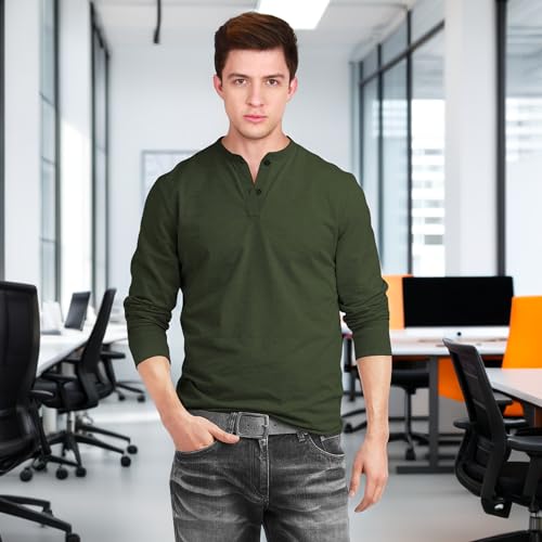 Image of fanideaz Men's Cotton Full Sleeve Henley T Shirts for Men