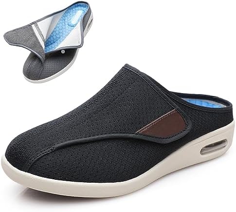bumuam Men’s Diabetic Shoes Wide Width Shoes,Adjustable Lightweight Non-Slip Orthopedic Walking Slippers for Elderly Hammertoe Arthritis Swollen Feet