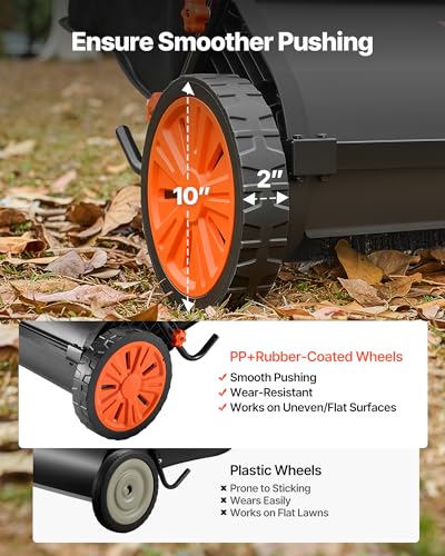Image of VEVOR Push Lawn Sweeper, 30 in Leaf & Grass Collector with 12 cu. ft. Hopper Bag, Adjustable Brush Height & Spinning Brushes, Heavy Duty Yard Sweeper with Rubber Wheels for Leaves Grass Cleanup