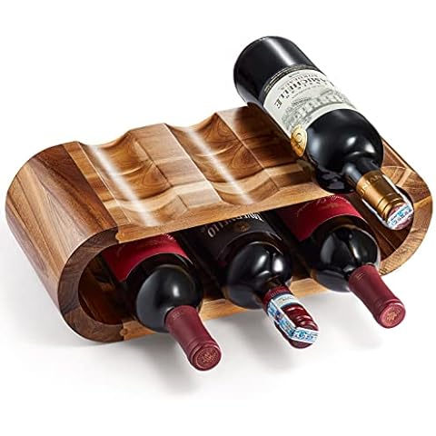 BLUEWEST Wooden Wine Racks Countertop, 6 Bottle Wine Rack Storage, Free Standing Wine Storage, Acacia Wine Bottle Holder Stand, Wine Organizer, Perfect for Home Décor and Wine Gifts, No Need Assembly Cover