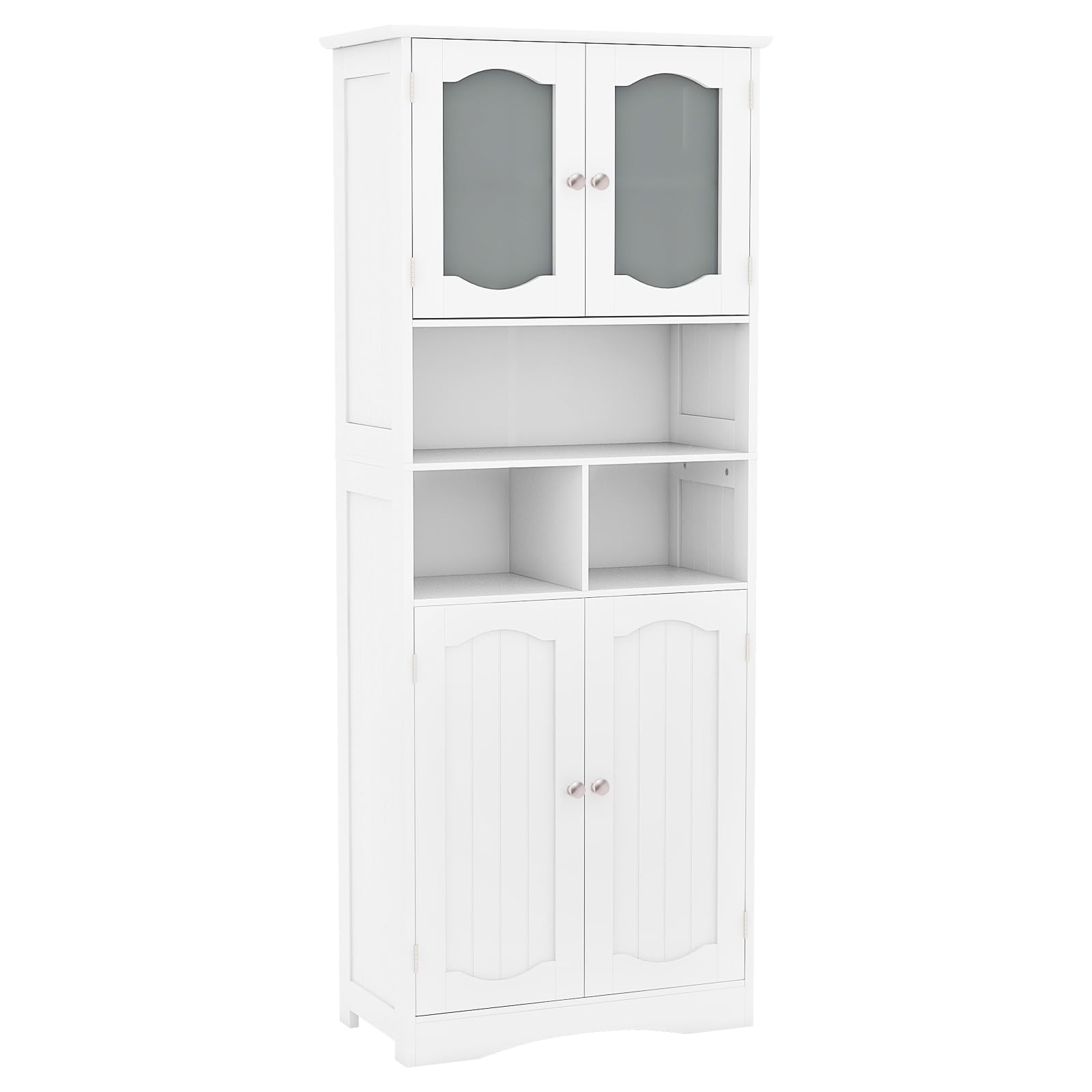 LIFEZEAL Mobile Bagno, Mobiletto Bagno Salvaspazio, 60x30x148,5cm, Armadietto Alto con Ante in Vetro e Ripiani Regolabili, Arredo Indipendente, Armadio Multiuso per Cucina e Soggiorno, Credenza Bianco