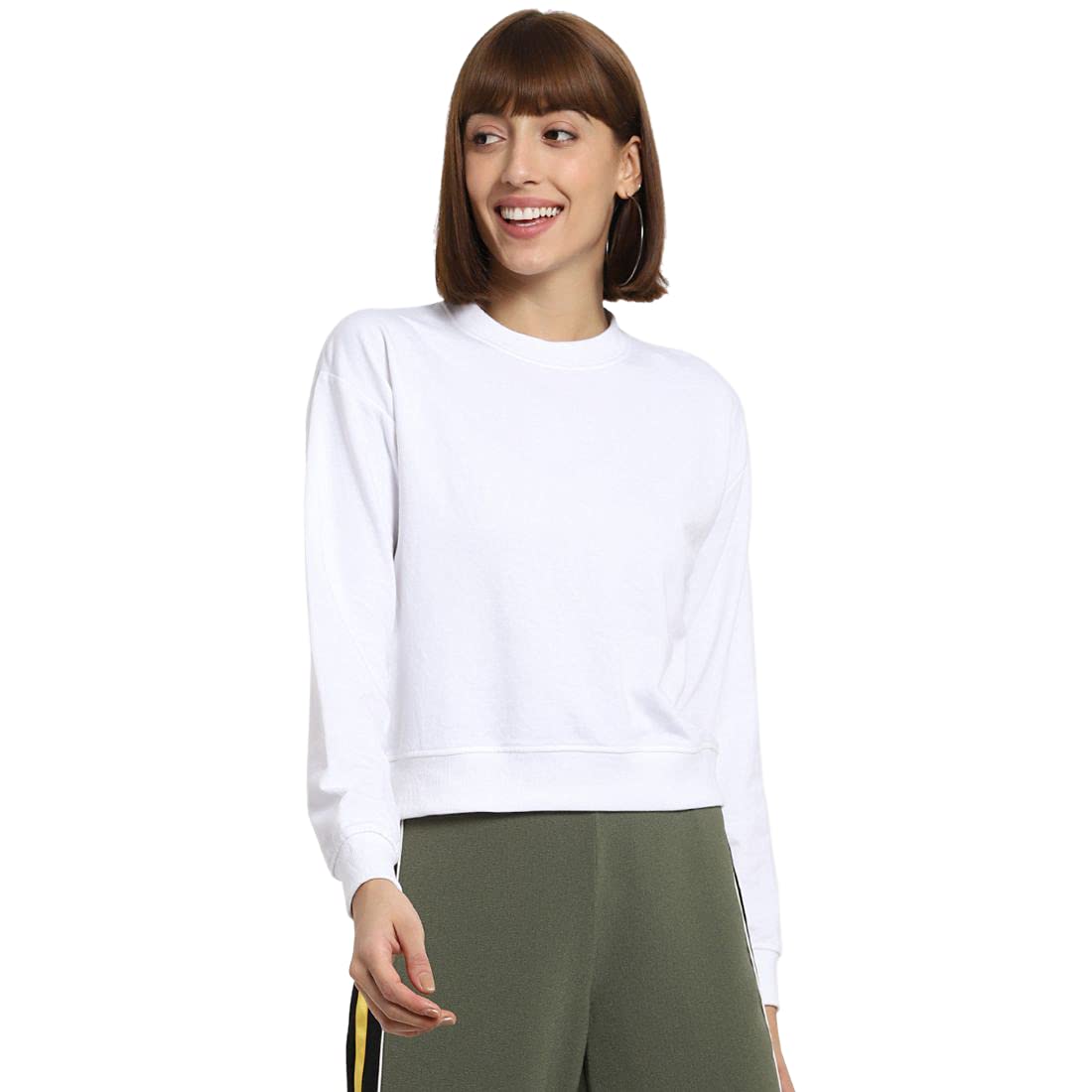Bewakoof Women White Irene Core Solid Sweatshirt-L