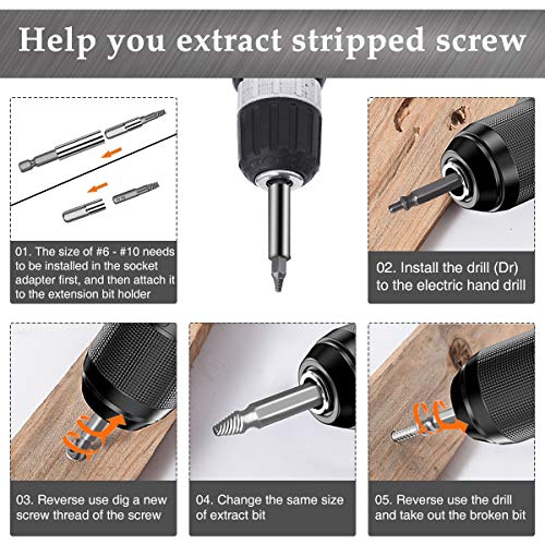 Damaged Screw Extractor, 22 Pieces Kit of Broken Screw & Bolt Stripped Remover, Multipurpose HSS Broken Bolt Screw Extractor Kit with 1 Extension Bit Holder, 1 Socket Adapter - Thumbnail 3