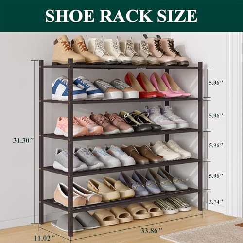 Image of Smiry Bamboo Shoe Rack, 5 Horizontal Slats, 5 Tier - 33.9 inch Wide, Brown