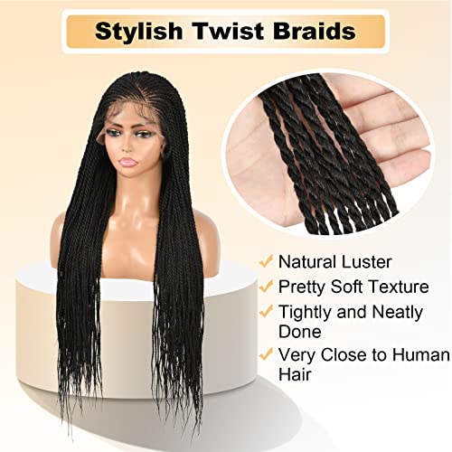 Brinbea 13X6" Lace Front Braided Wigs For Women Premium Synthetic Twisted Braid Wig Black Cornrow Braided Hair Wigs With Baby Hair 30 Inches #TOP2