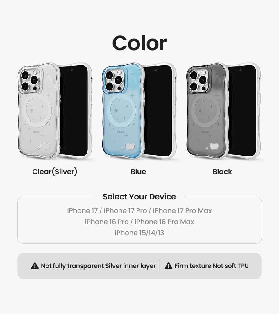 iFace BeBling 2 [Compatible con iPhone 16 Pro] Funda para teléfono celular 3D con ondas de agua, diseño translúcido brillante, textura de agua fluida, protección de cámara, a prueba de golpes, regalo