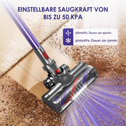 Authmic Akku Staubsauger, 50000Pa Staubsauger Kabellos, Kabelloser Staubsauger mit Touchscreen, 50Mins, 1.6L, H13 HEPA, Anti-Tangle-Bürste… – Ansicht 3