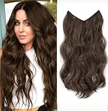 Ms Taj Invisible Secret Wire Extensions 50cm,Braune Lange Haarverlängerungen mit Einstellbarer Größe Clips Synthetische lockige Haarteile für Frauen