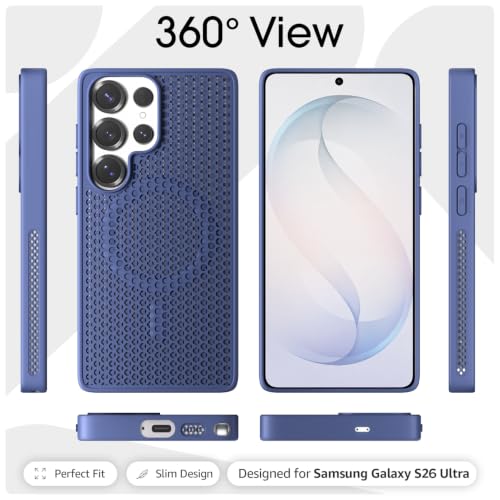 Image of Pikkme Back Cover for Samsung S26 Ultra 5G | Honeycomb Cooling Design | Silicone Heat Dissipation | Mag-Safe Compatible | Shockproof Camera Protection Bumper Case (Blue)