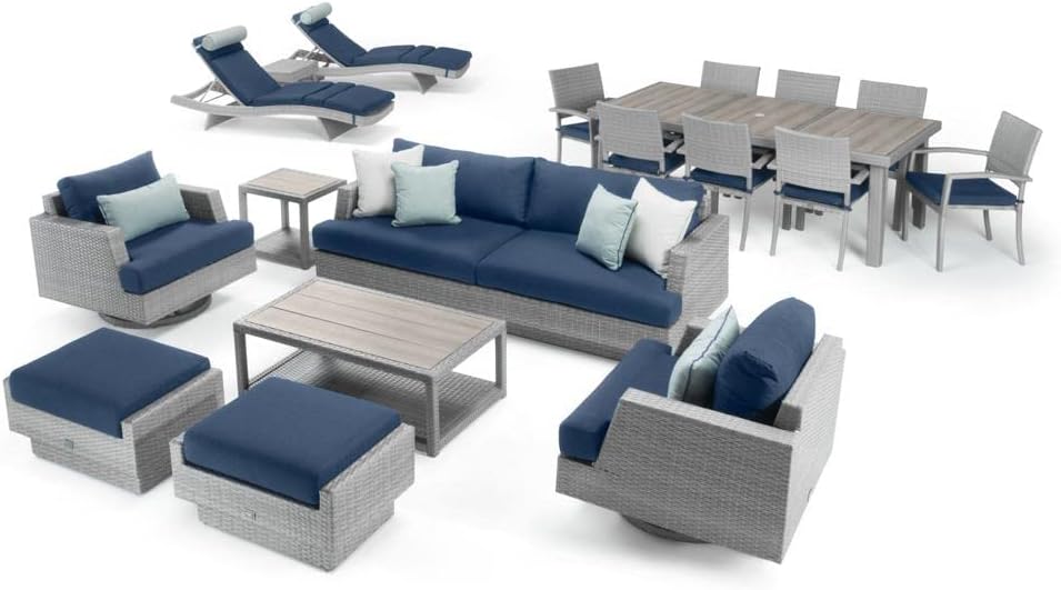Red Star Traders Comfort 19-Piece Outdoor Dining Table & Lounge Chair Patio Furniture Set, Laguna Blue