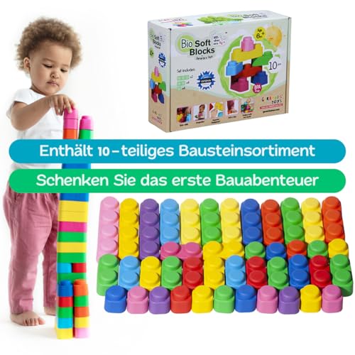 GERARDO'S Motorikspielzeug Bunte Weiche Bausteine zum Stapeln und Türme Bauen - Bauklötze für 6 Monate Oder Mehr, für Kreativität und Spielerisches Lernen, BPA-FREI (Blocks, 10, Stück)