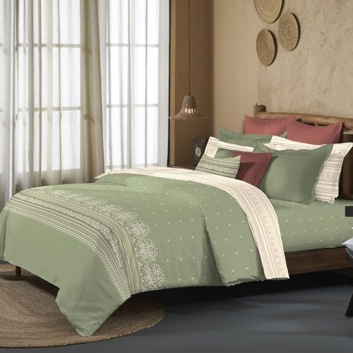 Image of MYTRIDENT Sanskriti Cotton Bedsheet for Double Bed, Gifting Collection King Size - Rogan Art Olive