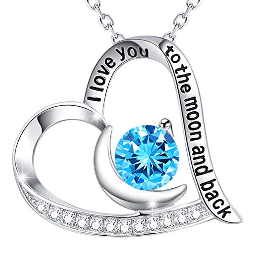 Accesorios para niñas Regalos de cumpleaños para ella Collar con Te amo hasta la luna y la espalda Plata de ley 925 Joyas con piedras natales de septiembre y octubre Colgante en forma de