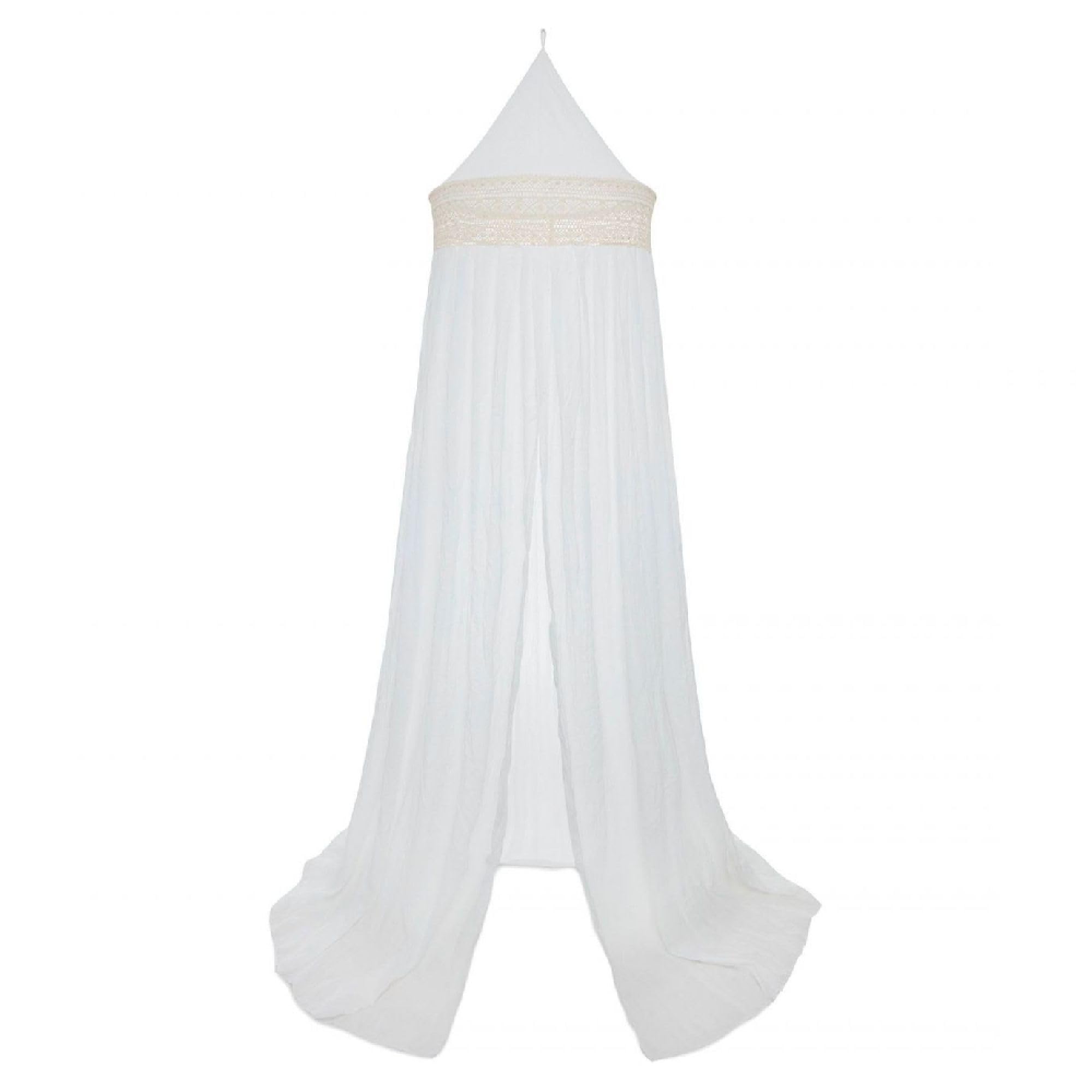 Jollein Baldachin Vintage Boho Lace Ivory - Höhe 245 cm - Mit Spitzeneinsatz - Betthimmel Babybett Kinderzimmer - Elfenbeinfarben, Cremeweiß