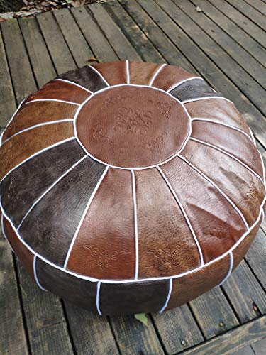 Riseon Boho Handmade Faux Pu Leather Moroccan Pouf Footstool Ottoman Leather Poufs Unstuffed 23" X 11" -Round Floor Cushion Footstool For Living Room, Bedroom And Under Desk (Brown) #TOP3