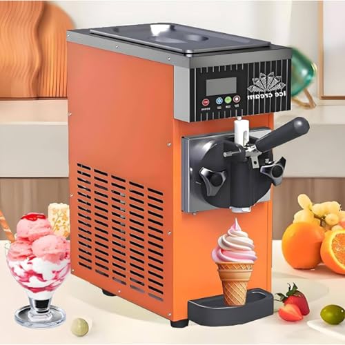 ZyKnaurral Máquina de Helados Profesional, Heladera Soft Serve con Compresor, 4-5 kg/Hora de Helado Suave, Sabor único, para yogurterías, cafeterías, Bares de Aperitivos y restaurantes Orange