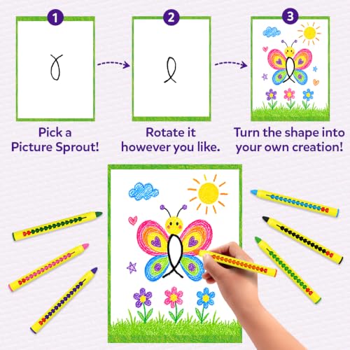 Image of Skillmatics Picture Sprouts - Complete the Picture Art Kit for Kids, 50 Drawing & Colouring Activity Pages, 12 Retractable Mess-Free Crayons, Screen-Free Travel Toy, Gift for Girls & Boys Ages 5-10