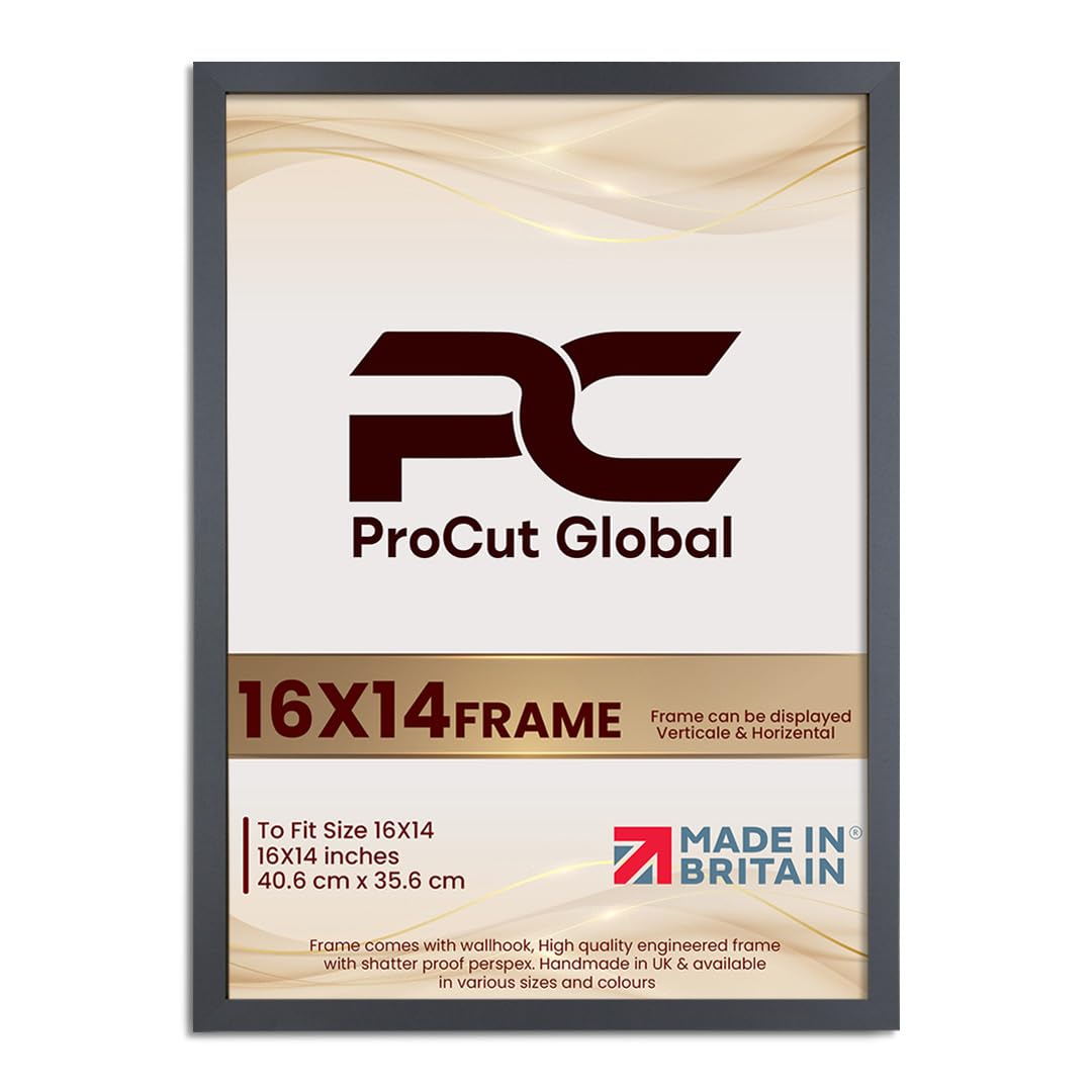 Procut Global 16X14 Dark Grey Picture Frames - Modern Wooden Photo Frame with Shatterproof Perspex for Wall or Tabletop - Perfect for Posters, Certificates, Prints - Sizes & Colors Available