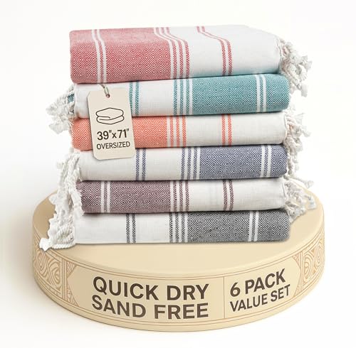 LANE LINEN 6-Pack Oversized Pre-Washed Beach Towels, Stylish...