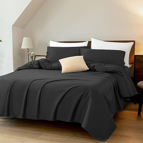 LIANLAM Juego de sábanas de algodón de 1000 hilos tamaño King 100 algodón egipcio de lujo bolsillo profundo de 16 pulgadas transpirable y