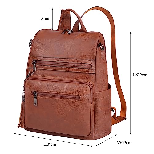 ECOTISH Damen-Rucksack veganem Leder Groß Stylisch Frauen Designer Schultertasche Reiserucksack mit Quaste Cityrucksack Rucksacktasche (Braun)