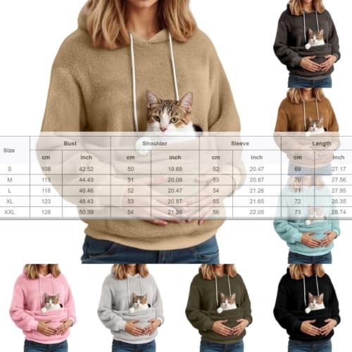 Hrwauag Women Warm Sherpa Hoodie with Spacious Front Pocket Long Sleeve Drawstring Winter Loose Hooded Sweatshirt for Daily Beige - image 6