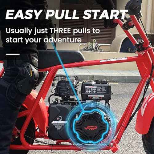 FRP GMB100 Mini Bike, 99 CC 4 Stroke for Adults, 3 HP Gas Powered Dirt Bike, Off Road Motorcycle With LED Headlight and Neck Gaiter, Up to 24 Mph, Weight Support Up to 185 LBS (RED)