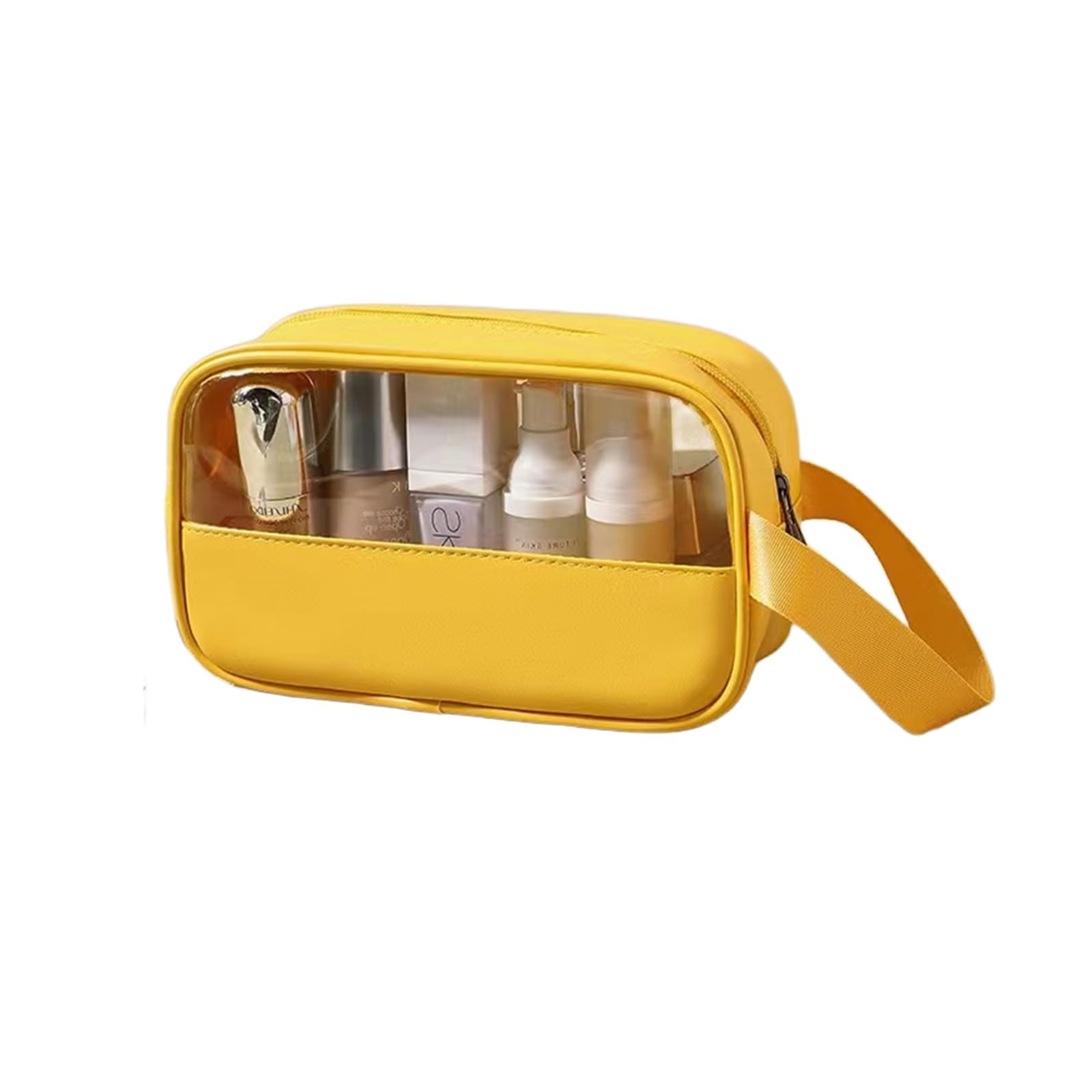 XTTIUN Toiletry Bag for Women Clear PVC & PU Splicing Waterproof Makeup Cosmetic Bag, Portable Travel Organizer for Vacation, Bathroom, Airplane - Yellow