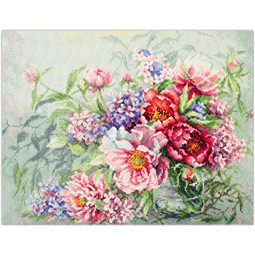 Kit de broderie au point de croix Zweigart pivoines et hortensias multicolore 40x30 cm