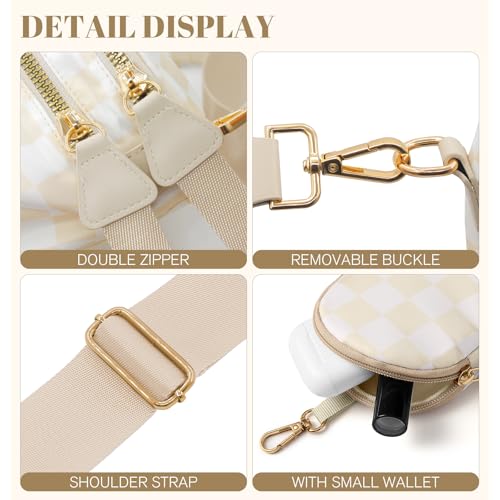 Image of WOOMADA Checkered Crossbody Bag Bum Bag for Women, Spacious Nylon Fanny with Removable Wallets(2pcs-Beige Checkerboard)