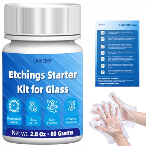 2.8oz Glass Etching Kit with Gloves High Adhesion Etching Starter Kit Glass Etching Kit for Wine Glasses Mugs Jars Mirrors Easily Create Matte Glass Designs Durable & Long-Lasting Results