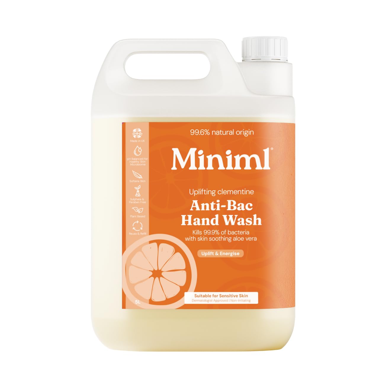 Miniml Hand Soap Wash Liquid 5L Refill - Lime, Basil & Mandarin Infused Hand, Skin & Body Wash Gel for Soft and Sensitive Skin Care - 100% Vegan & Cruelty Free — view 17